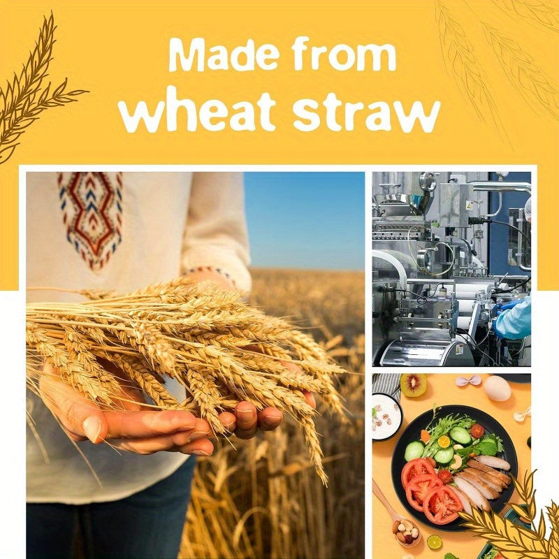 16/ 32pcs Black Kitchen Plastic Wheat Straw Dinnerware Set, Service for 4/ 8, Unbreakable Modern Dish Set - Dinner Plate/ Dessert Plate/ Cereal Bowl/ Cup, Dishwasher and microwave safe, lightweight tableware, perfect for camp