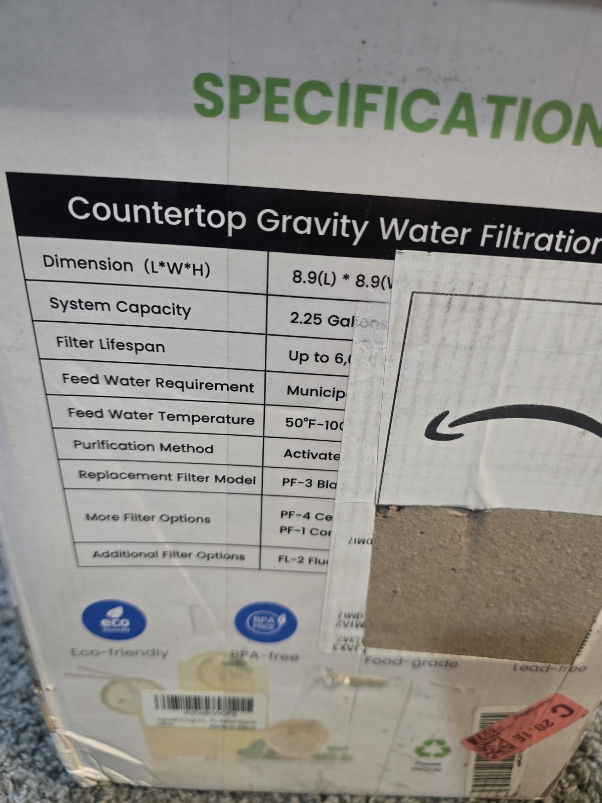 Purewell Gravity-Fed Countertop Water Filter 2.25 Gal 304 Stainless Steel