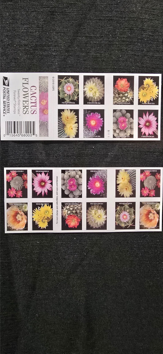 1 Book of 20 Forever Stamps Cactus Flowers Garden Blossoms Floras Cacti BOOKLET