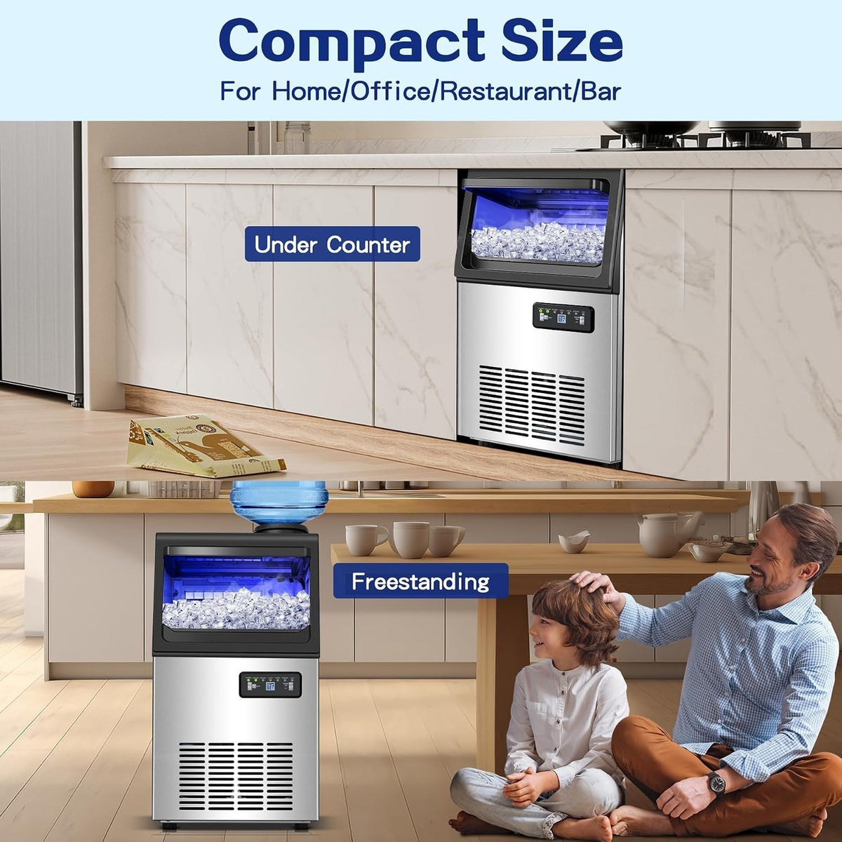 Amzgachfktch Commercial Ice Maker, 110lbs/24H Under Counter Ice Maker with 2 Wat