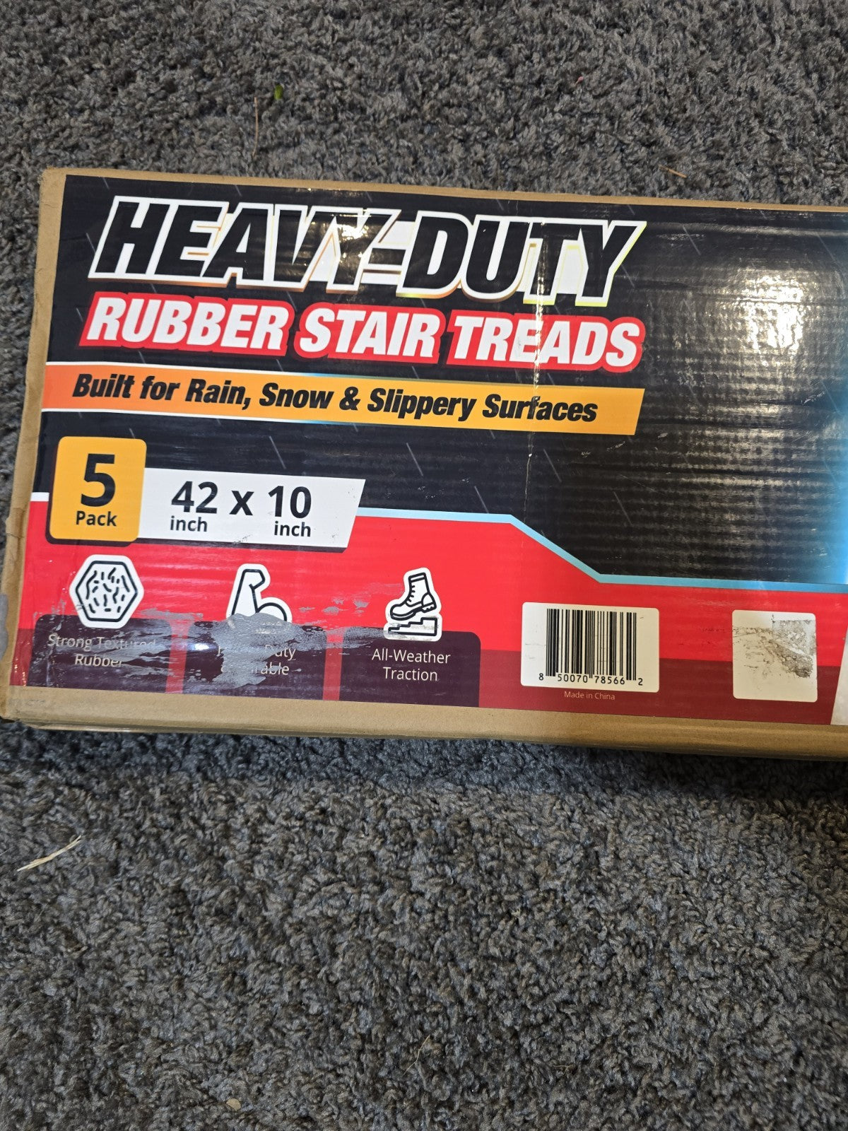 Thunder Grip Heavy-Duty Rubber Stair Treads 42 x 10 in, 5 Pack