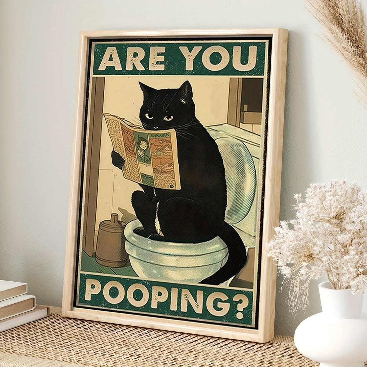 1pc Funny Cat Is Reading Sitting On The Toilet, Hilarious Are You Pooping? Bathroom Wall Art, Entertaining Cat Decor for Restrooms, Eye-Catching Humorous Sign for Cat Lovers