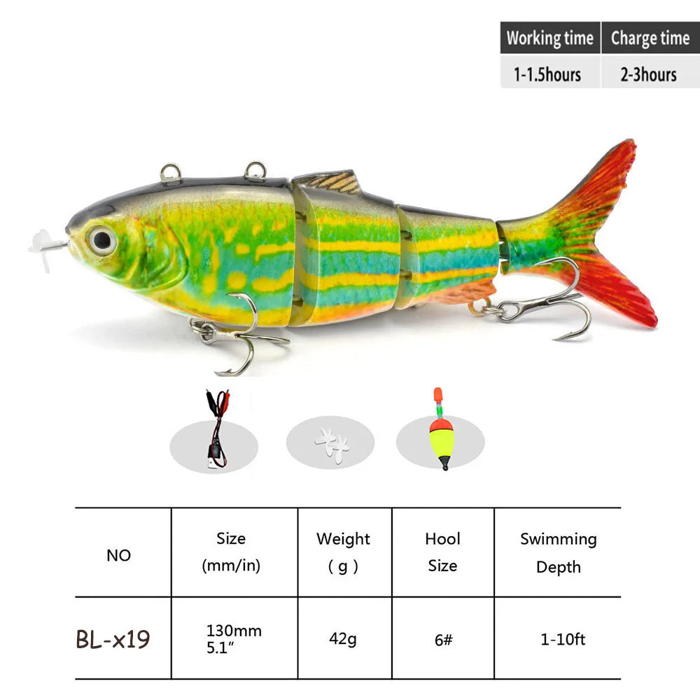 Auto Electric Robotic USB Rechargeable Swimming Lure Wobblers For Fishing 4-Segement Crankbait Flashing LED light Twitching
