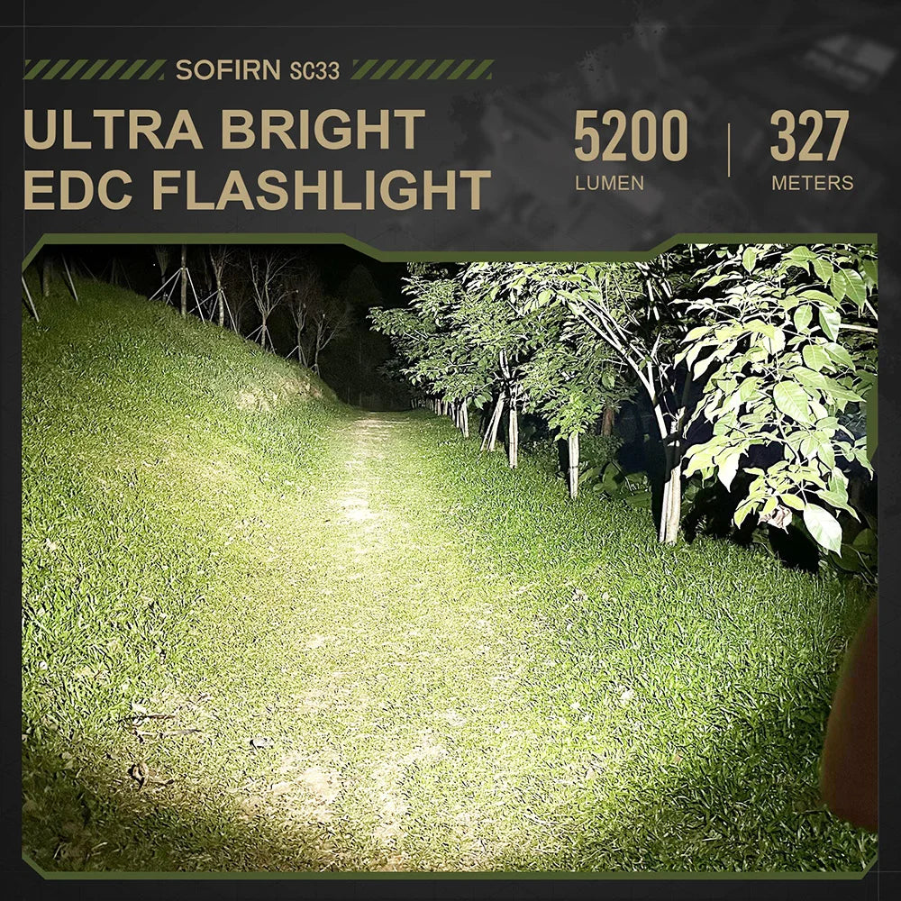 Sofirn SC33 LED Tactical Flashlight XHP70.3 HI 5200lm Powerful 21700 Type C Rechargeable Torch E-switch Outdoor Light
