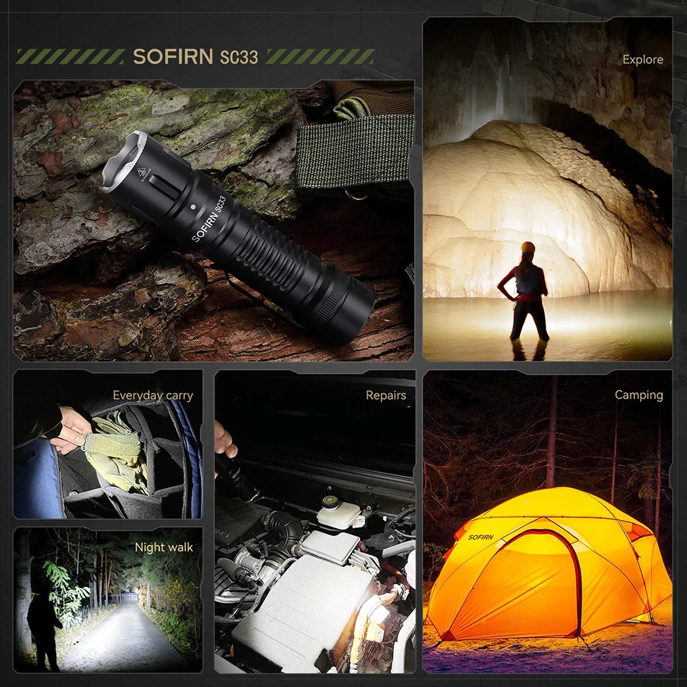 Sofirn SC33 LED Tactical Flashlight XHP70.3 HI 5200lm Powerful 21700 Type C Rechargeable Torch E-switch Outdoor Light