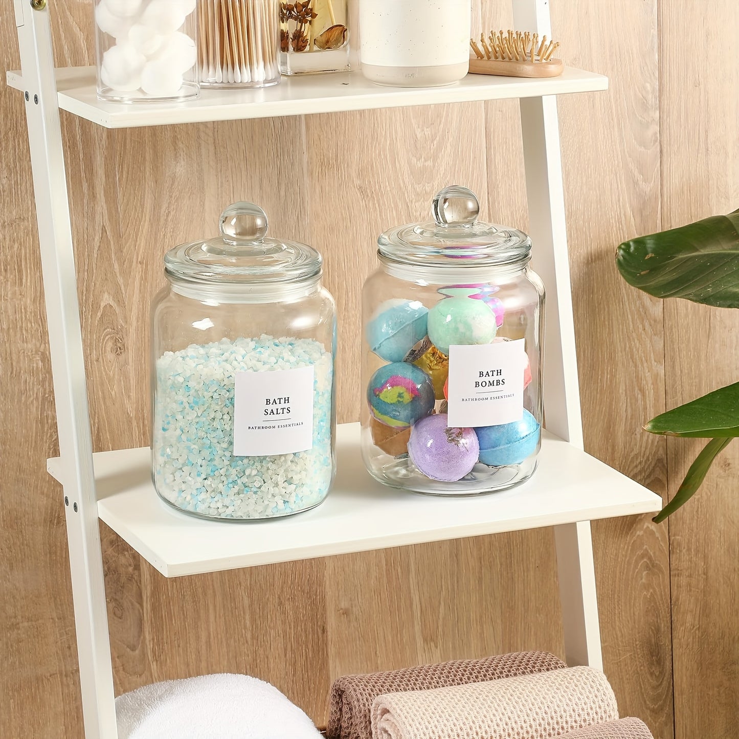 Durable & Versatile 4pcs Airtight Glass Storage Jars with Lids & Labels - Perfect for Laundry Detergent, Pods, Scent Booster Beads & More - Includes 4 Spoons, Organizer for Kitchen, Bathroom & Laundry Room, Canisters