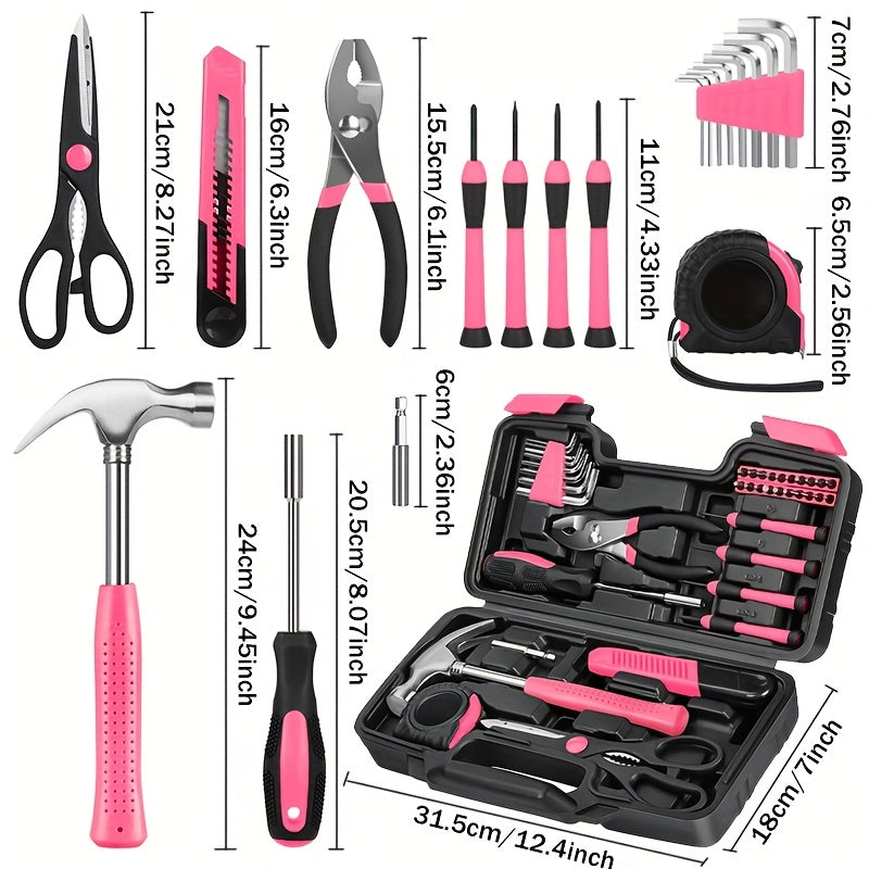 39/24/53 Pink Lady Essential Kit - Home DIY Kit With Storage Box For Women, Homes, Garages, Offices, College Dorms - Perfect For Beginners And DIY Enthusiasts, Ladies Only Repair Kit.