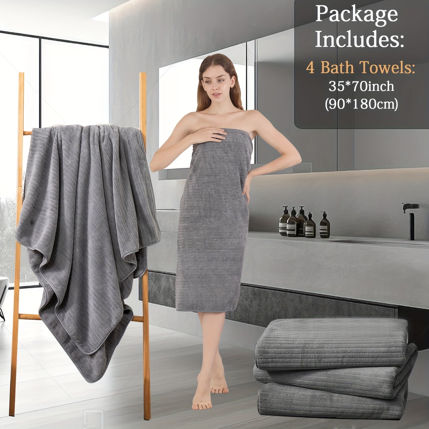 4 Pack Oversized Bath Towels Set, 35"x70" Extra Large Towel Microfiber Absorbent XL Bath Sheet Super Soft Bathroom Towels Set Quick Dry Plus Size Shower Towels for Family Hotel, Valentine's day gift