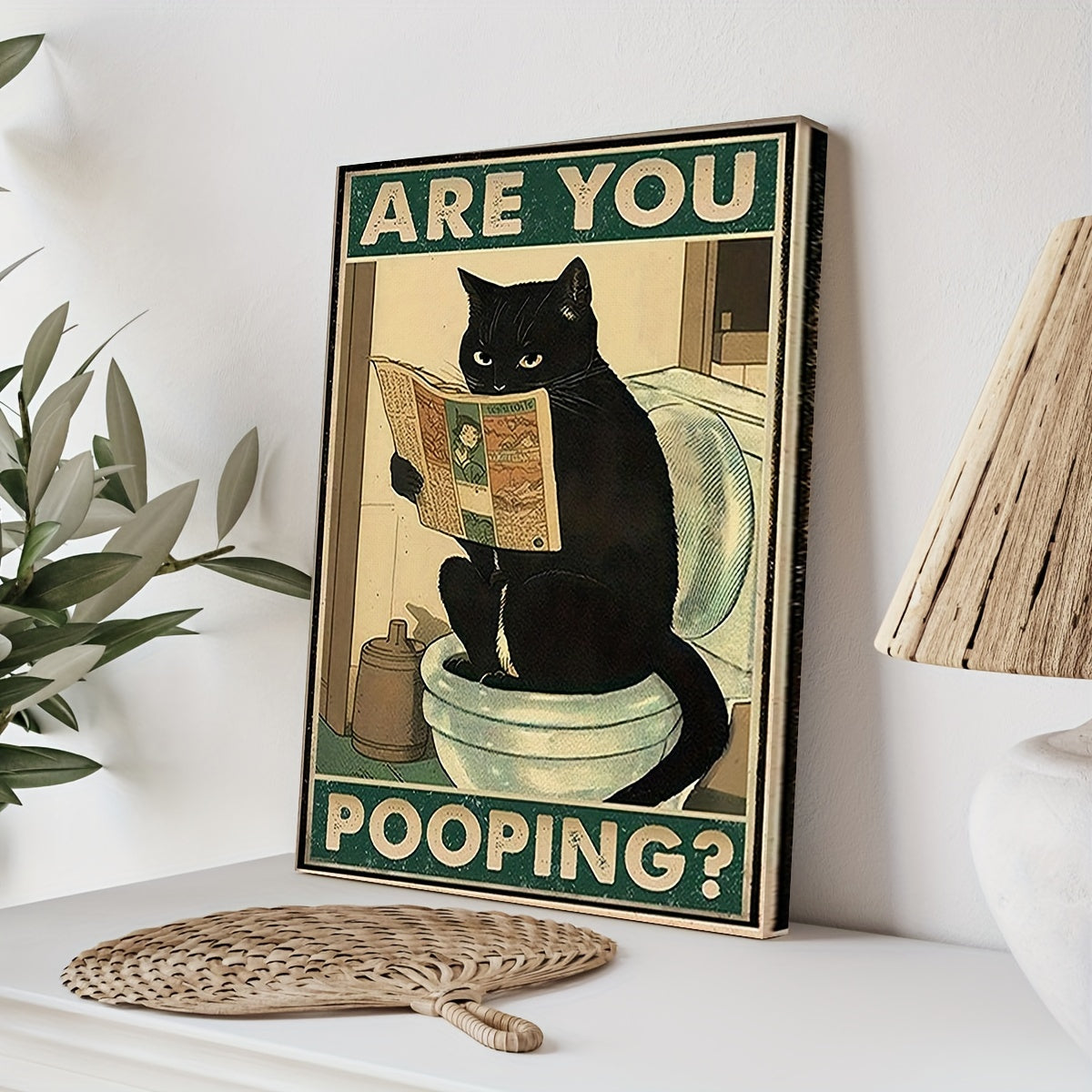 1pc Funny Cat Is Reading Sitting On The Toilet, Hilarious Are You Pooping? Bathroom Wall Art, Entertaining Cat Decor for Restrooms, Eye-Catching Humorous Sign for Cat Lovers