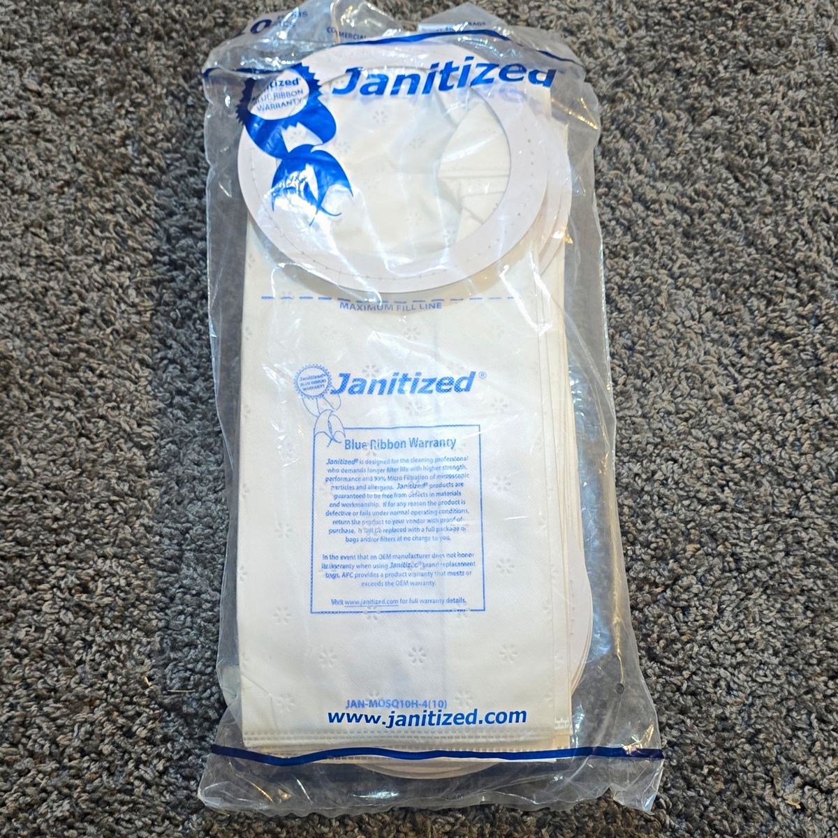 Janitized JAN-MOSQ10H-4 Filtered Cloth Vacuum Bags, 6.1-10 qt Capacity