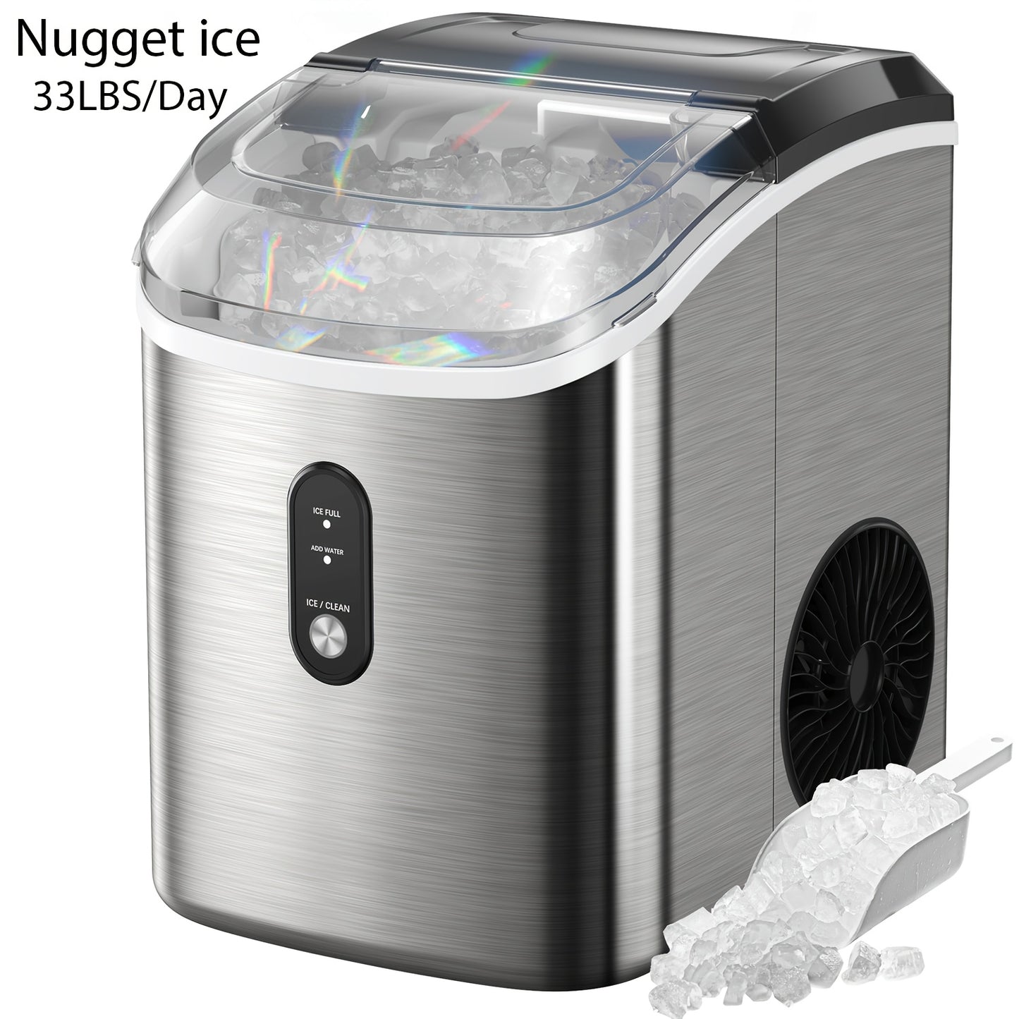 35 Pound Golden Nugget Ice Machine And 26 Pound Bullet Ice Machine, Soft Chew Ice Crusher, Portable Pebble Ice Machine Desktop, Automatic Cleaning Portable Ice Machine with Basket And Spoon, One Click Operation for Home/kitch