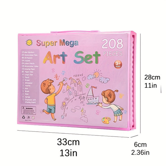 208/228pcs Art Supplies, Adult Painting Art Kit Art Set Includes Oil Pastels, Crayons, Colored Pencils, Acrylic Markers, Watercolor Pens Artist Gifts, Pink Children's Painting Tools Children's Art Tools Children's Coloring Dr