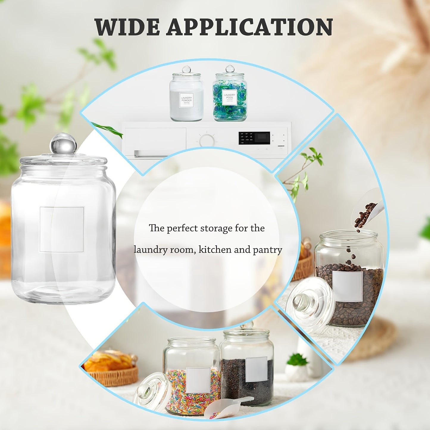 [Large Glass Jars with Lids] Set of 4 Half Gallon Large Glass Jars - Airtight Storage Clear Containers for Kitchen, Laundry Room and Pantry Food Organization