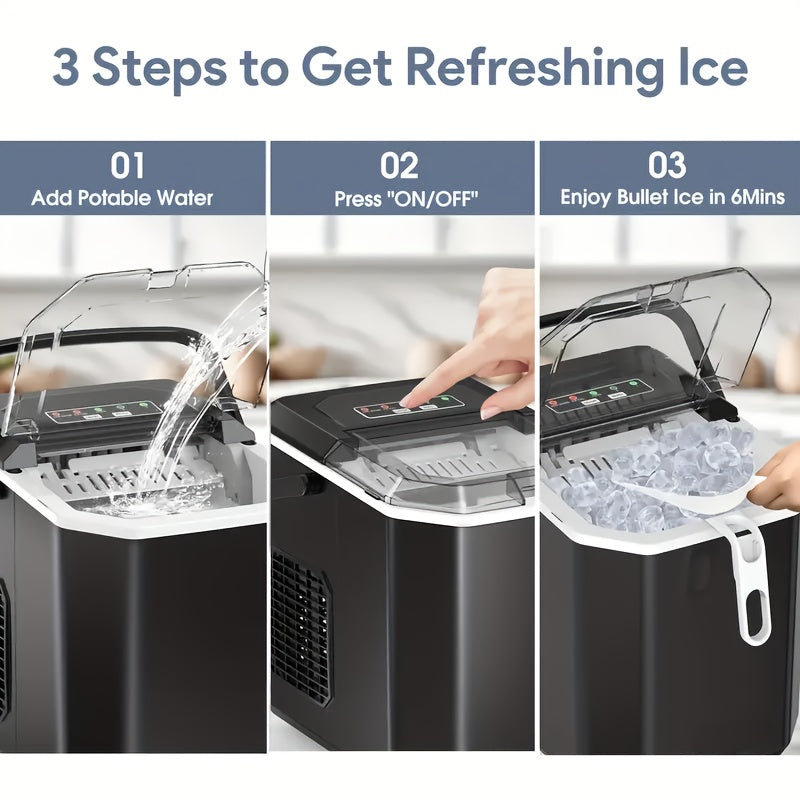 35 Pound Golden Nugget Ice Machine And 26 Pound Bullet Ice Machine, Soft Chew Ice Crusher, Portable Pebble Ice Machine Desktop, Automatic Cleaning Portable Ice Machine with Basket And Spoon, One Click Operation for Home/kitch
