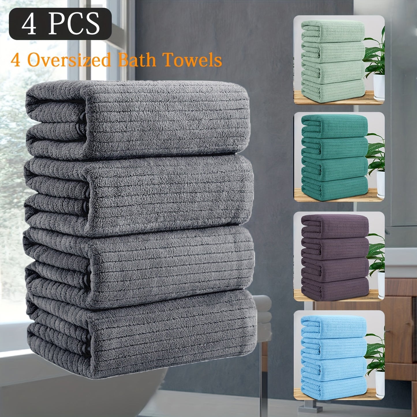 4 Pack Oversized Bath Towels Set, 35"x70" Extra Large Towel Microfiber Absorbent XL Bath Sheet Super Soft Bathroom Towels Set Quick Dry Plus Size Shower Towels for Family Hotel, Valentine's day gift