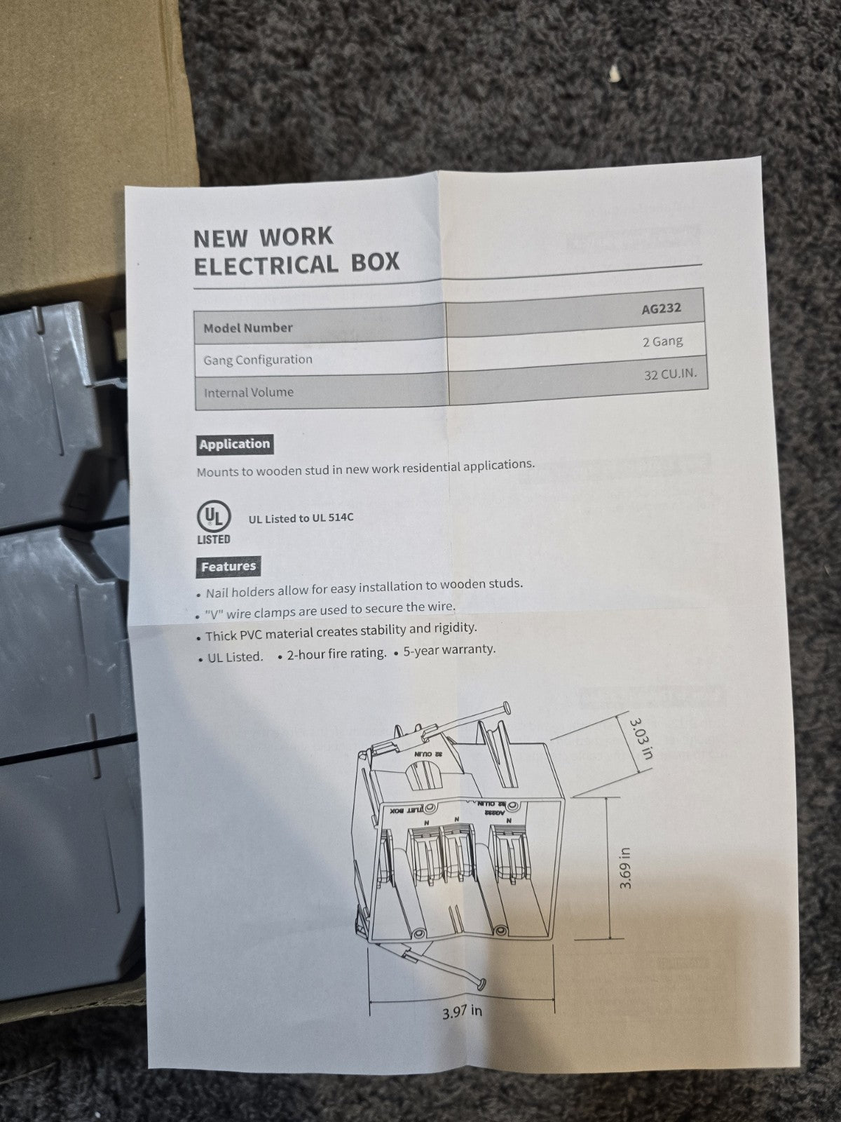 12 pack Togalon AG232 2-Gang New Work Outlet Box 32 cu in