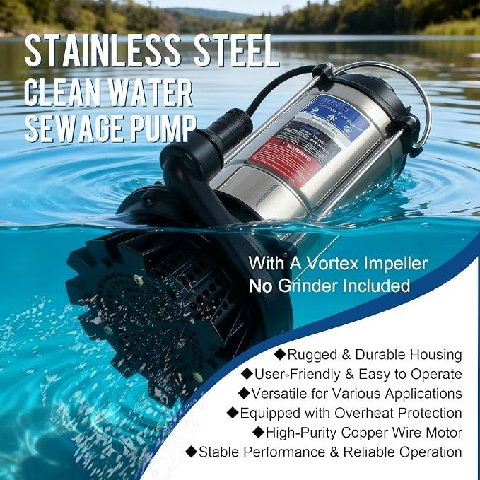 1.6HP Submersible Sump Pump Automatic Water Pump W/High Flow 5500 GPH