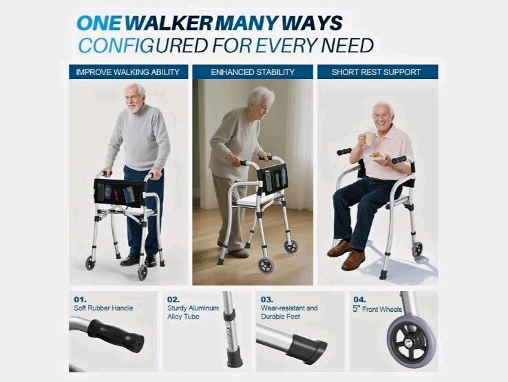  2-Wheel Folding Walker Rollator w/ Seat Aluminum 330lb Silver