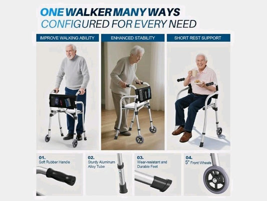  2-Wheel Folding Walker Rollator w/ Seat Aluminum 330lb Silver