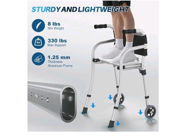  2-Wheel Folding Walker Rollator w/ Seat Aluminum 330lb Silver