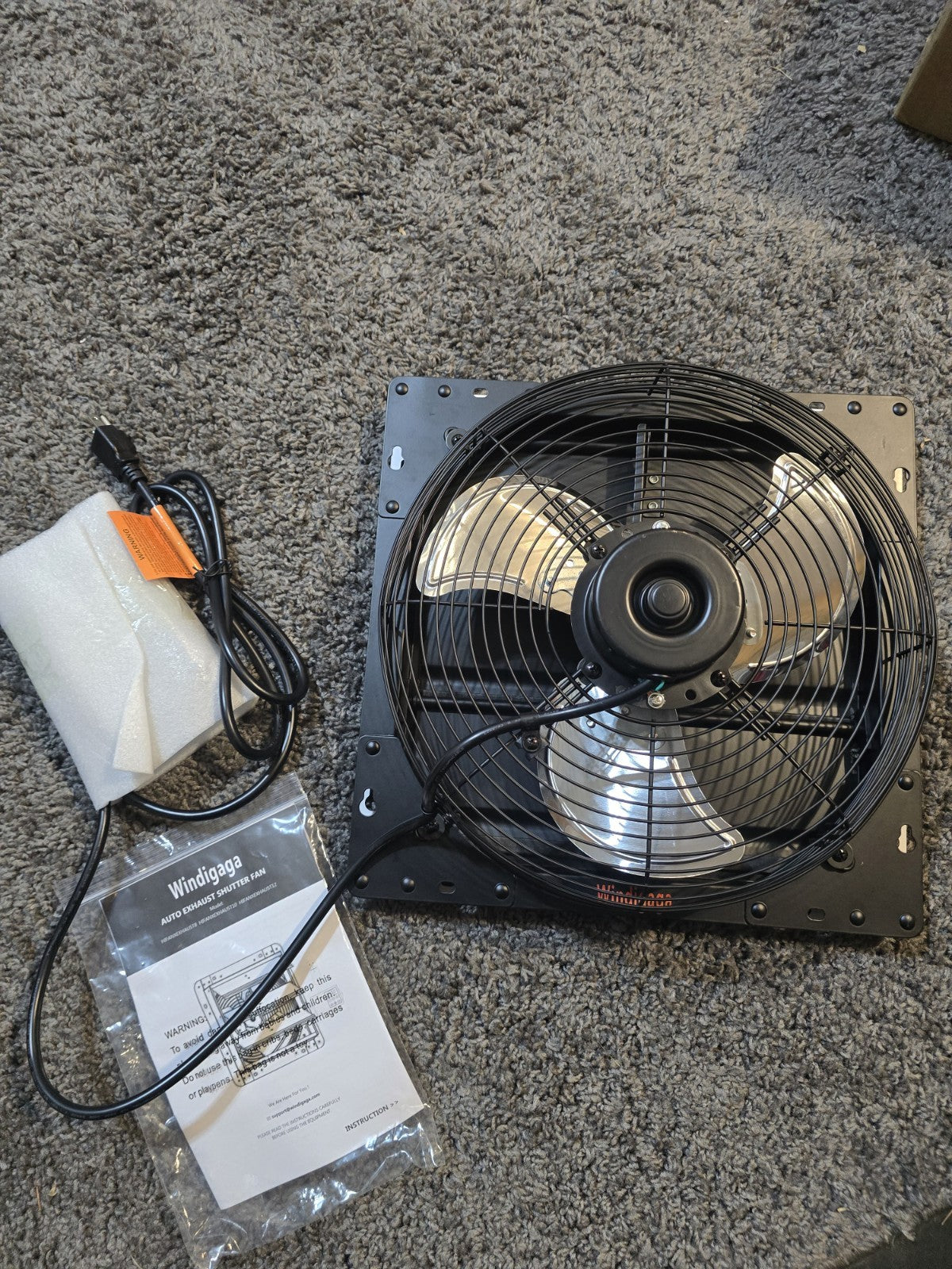 Windigaga 12in  Shutter Exhaust Fan Remote Thermostat Black