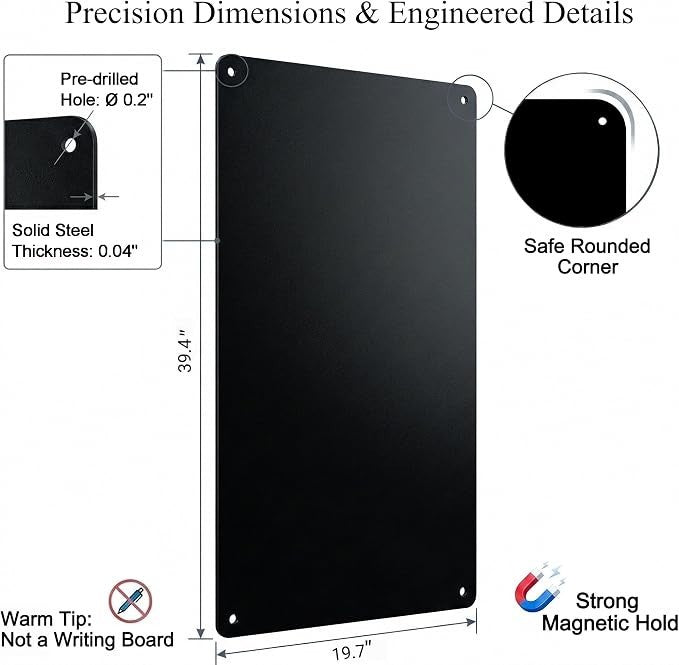 Magnetic Board for Wall 39.4" x 19.7" : Extra Large Black Display Board