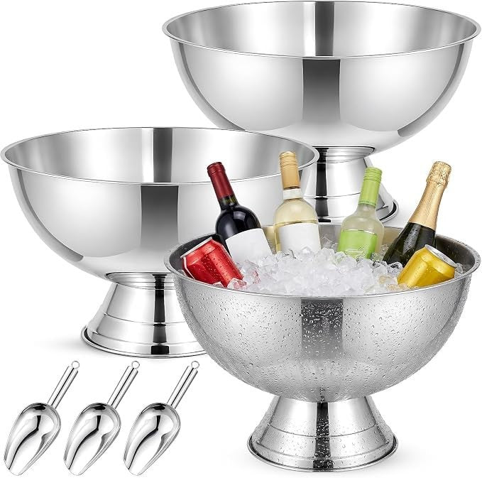 eekoo 3 Pack 13L Large Ice Bucket, Silver Stainless Steel Champagne Buckets