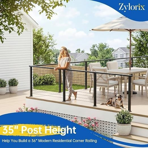1 Pack 36" Modular Swageless Cable Railing Corner Post, L-drilled