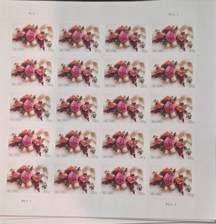Full Sheet of 20 MNH WEDDINGS LOVE Two Ounce Forever Stamps Garden Corsage