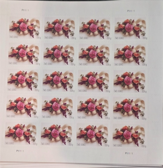 Full Sheet of 20 MNH WEDDINGS LOVE Two Ounce Forever Stamps Garden Corsage