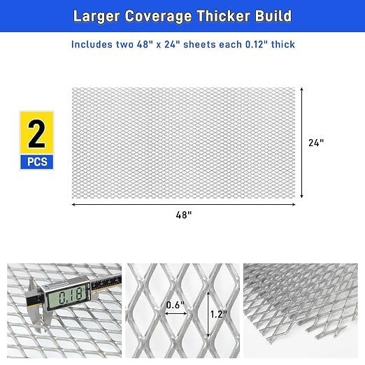2PCS Steel Expanded Metal Sheet Flattened 48x24 Inches, 11 48" x 24", Silver