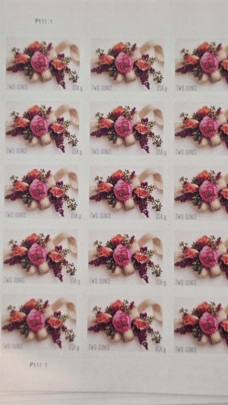 Full Sheet of 20 MNH WEDDINGS LOVE Two Ounce Forever Stamps Garden Corsage