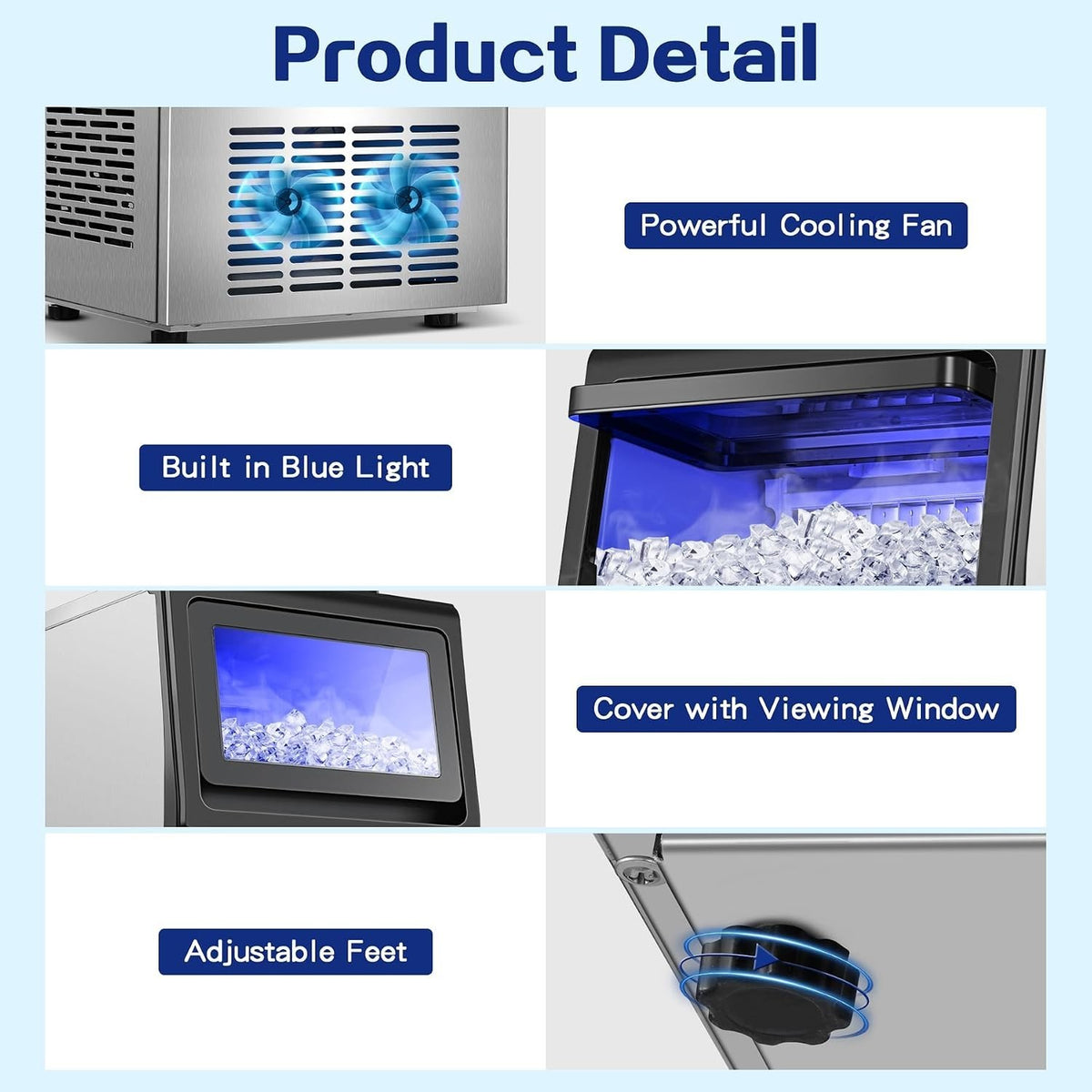 Amzgachfktch Commercial Ice Maker, 110lbs/24H Under Counter Ice Maker with 2 Wat