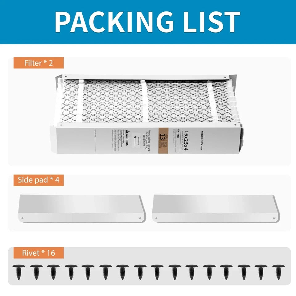 2 Pack 16x25x4 Pleated Furnace Filter - Replacement for Honeywell FC100A1029