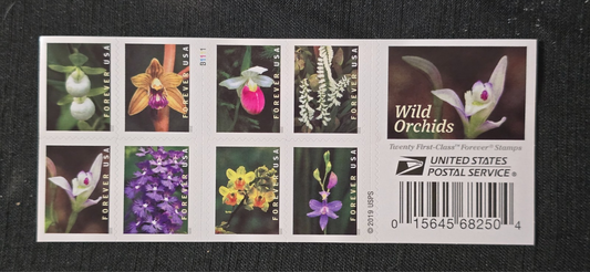 MNH Booklet of 20 First Class Forever stamps featuring Wild Orchids