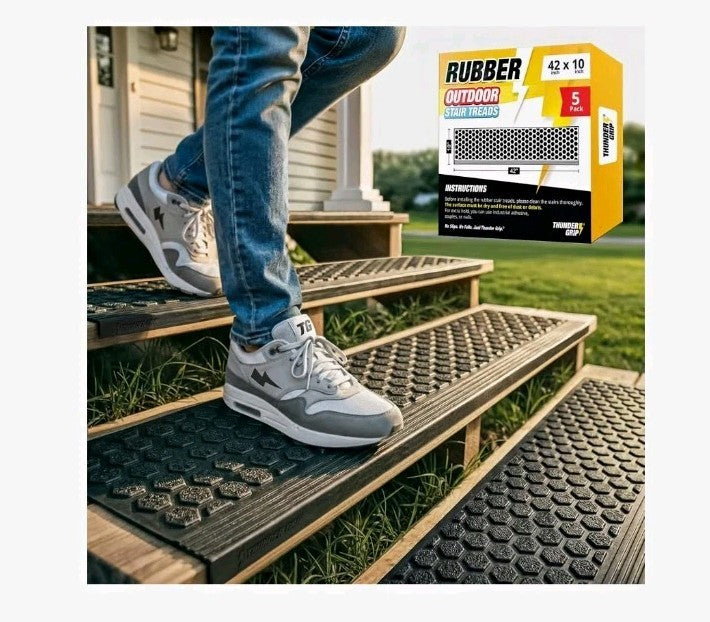 Thunder Grip Heavy-Duty Rubber Stair Treads 42 x 10 in, 5 Pack