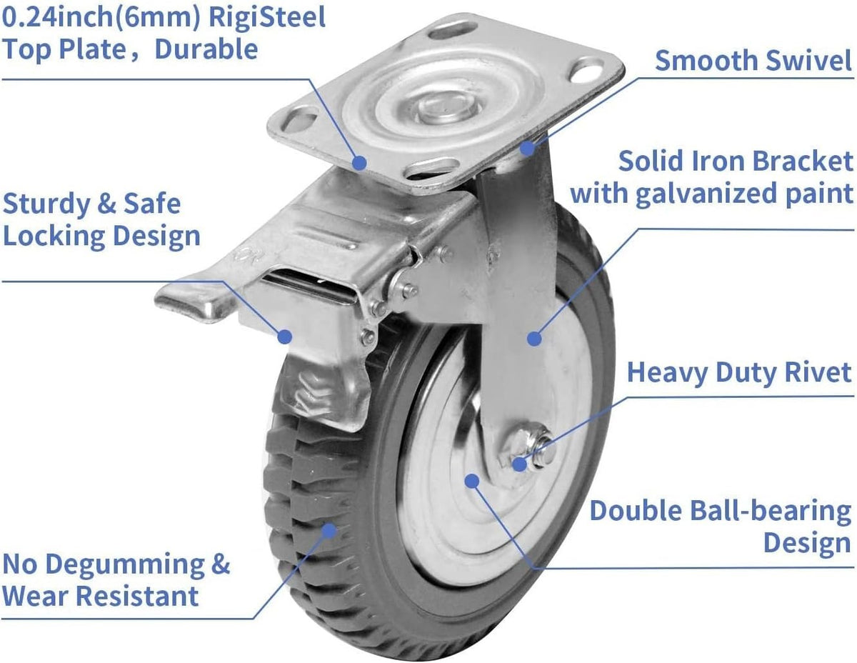 Chrov 6 Inch Swivel Caster Wheels Heavy Duty Set of 4 Anti-Skid Wheels