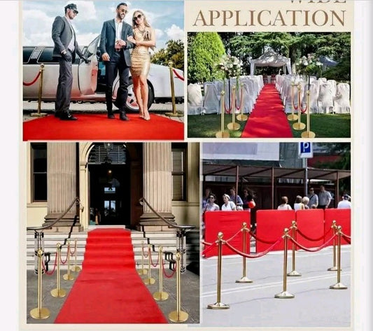 Red Carpet Set Barrier Posts w/ Gold Stanchions & Red Velvet Ropes
