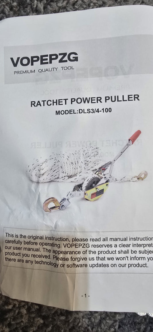 Rope Puller 3/4 Ton Capacity Come Along Winch DLS 3/4-100