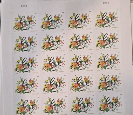 2018 LOVE FLOURISHES Sheet of 20 Forever Stamps MNH