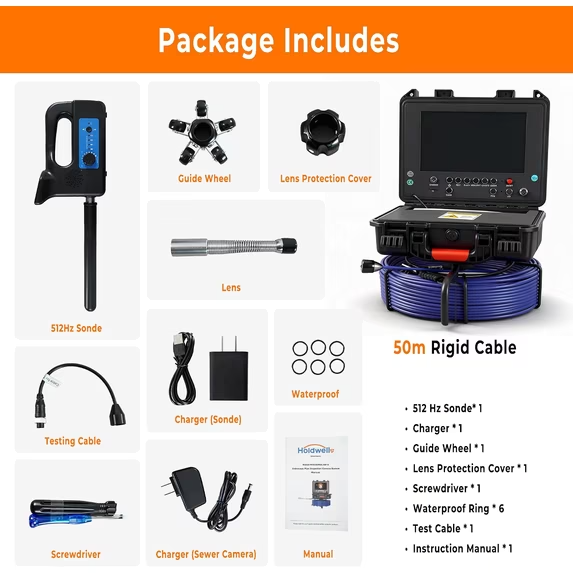 HoldwellS Sewer Camera with 512Hz Locator 9" Pipeline Inspection Camera 50m
