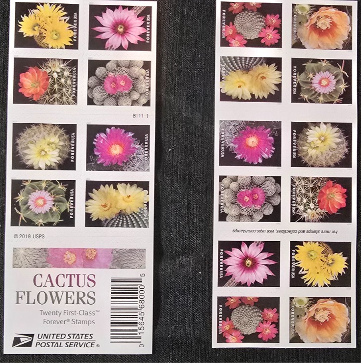 1 Book of 20 Forever Stamps Cactus Flowers Garden Blossoms Floras Cacti BOOKLET
