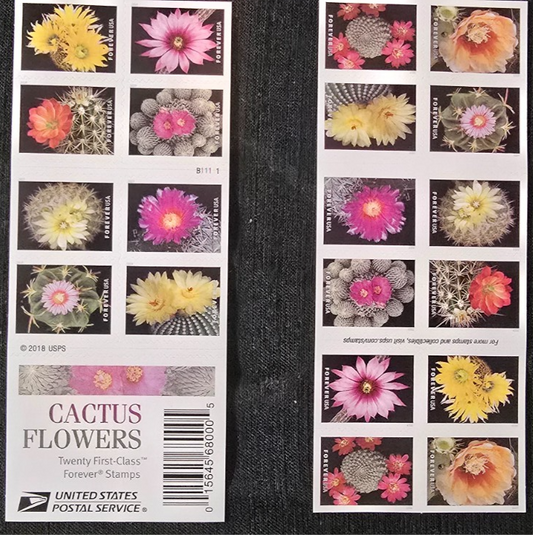1 Book of 20 Forever Stamps Cactus Flowers Garden Blossoms Floras Cacti BOOKLET