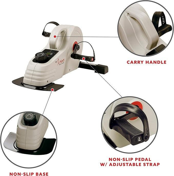 Sunny Health Fitness Under Desk Magnetic Mini Exercise Pedal Cycle