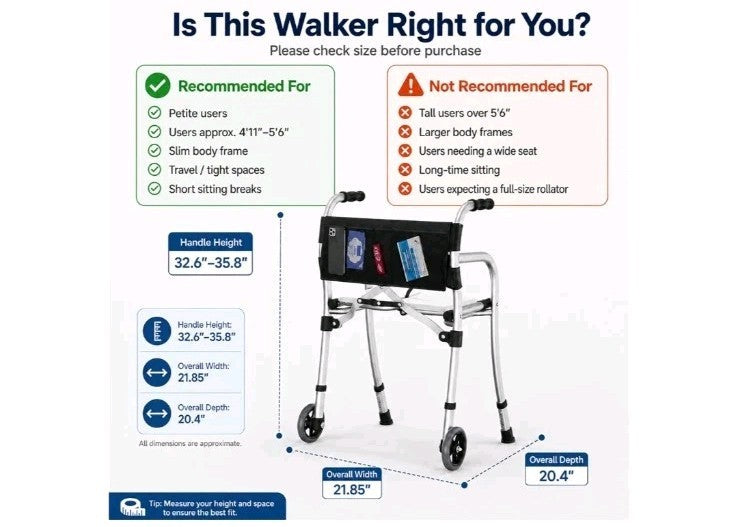  2-Wheel Folding Walker Rollator w/ Seat Aluminum 330lb Silver