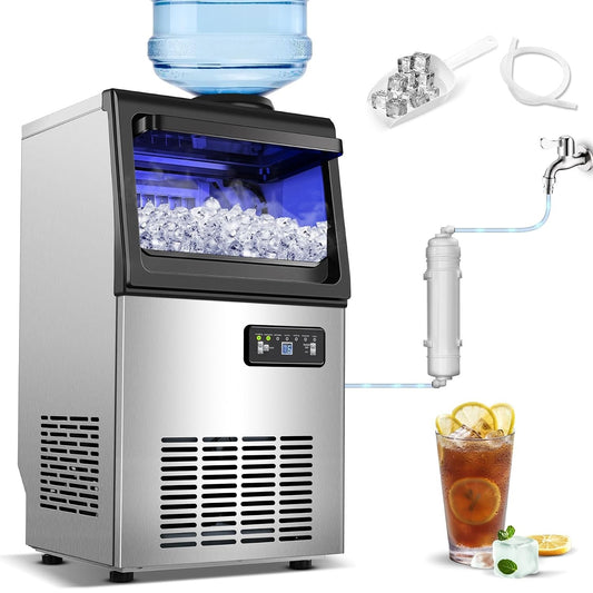 Amzgachfktch Commercial Ice Maker, 110lbs/24H Under Counter Ice Maker with 2 Wat
