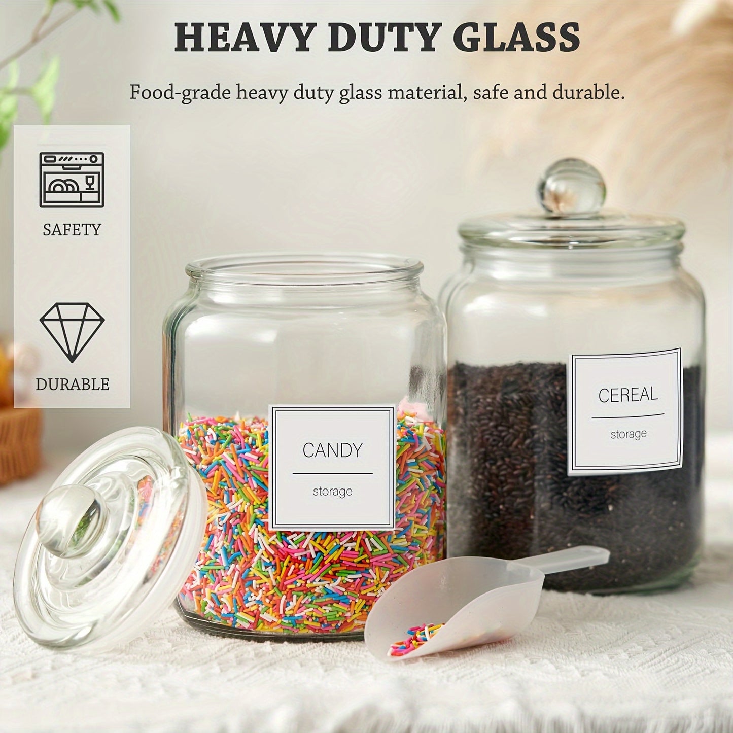 [Large Glass Jars with Lids] Set of 4 Half Gallon Large Glass Jars - Airtight Storage Clear Containers for Kitchen, Laundry Room and Pantry Food Organization