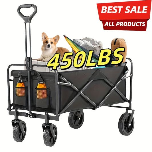 Collapsible Foldable Wagon Cart, Heavy Duty Utility Garden Cart With All-Terrain Wheels For Beach, Lawn, Sports, Camping