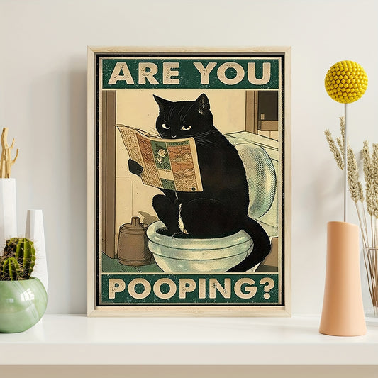 1pc Funny Cat Is Reading Sitting On The Toilet, Hilarious Are You Pooping? Bathroom Wall Art, Entertaining Cat Decor for Restrooms, Eye-Catching Humorous Sign for Cat Lovers