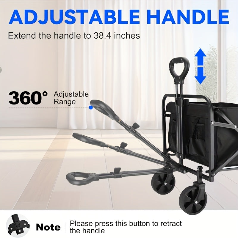 Collapsible Foldable Wagon Cart, Heavy Duty Utility Garden Cart With All-Terrain Wheels For Beach, Lawn, Sports, Camping